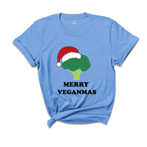 Merry Veganmas T-Shirt, Xmas Vegan Costume, Christmas Party Tee, Broccoli With Christmas Lights and Santa Hat Shirt, Christmas Gift