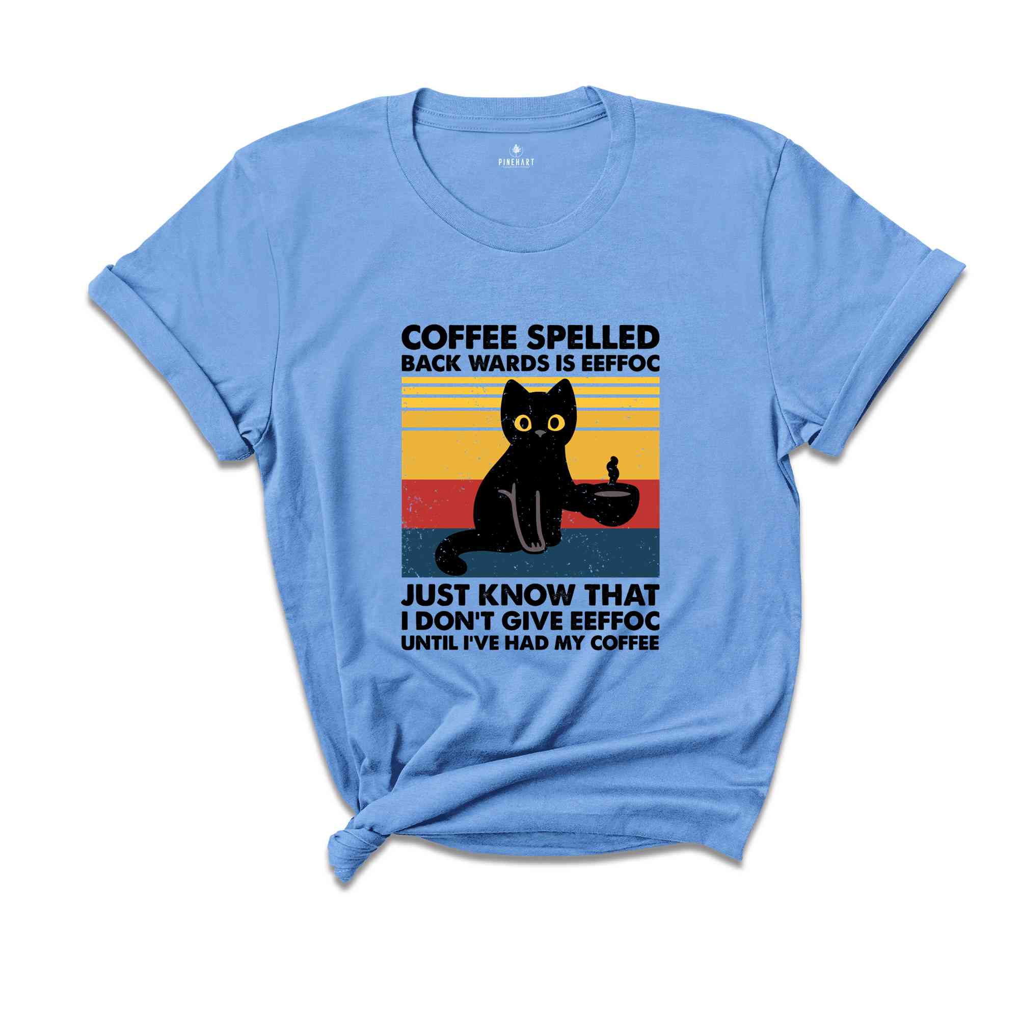 Coffee Spelled Back Wards Eeffoc, Black Cat Shirt, Cat Lover Shirt, Funny Cat Gift, Cat Mom Shirt, Coffee Shirt, Coffee Lover Gift