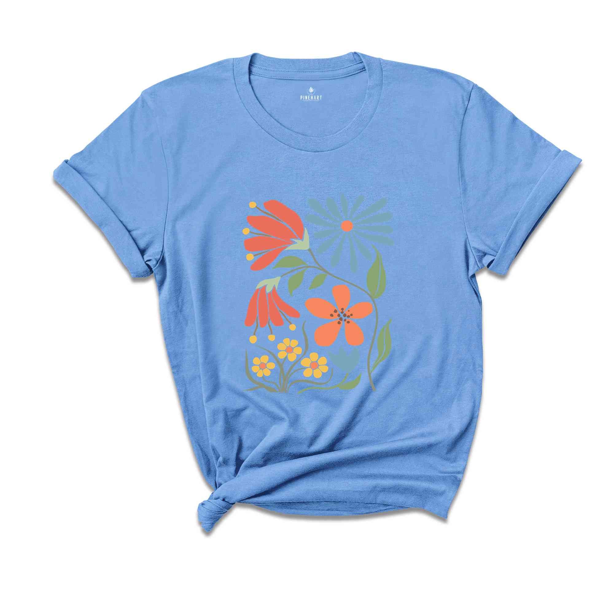 Boho Retro Flowers Tee, Boho Floral Tee, Spring Break Shirt, Summer Tee, Flowers Shirt, Gardener Gifts