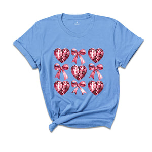 Disco Hearts and Bows Shirt, Bow Ties Valentine Shirt, Valentine Day Hoodie, Valentine's Day Shirt, Pink Bow and Hearts Shirt