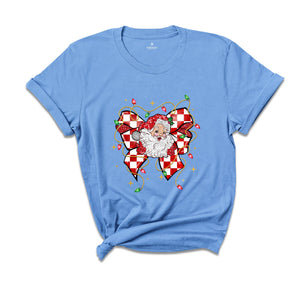 Christmas Coquette Bow Santa Shirt, Santa Christmas Shirt, Santa Claus Shirt, Christmas Lights Shirt, Cute Christmas Gift, Xmas Shirt