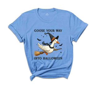 Goose Your Way Into Halloween Shirt, Halloween Goose T-Shirt, Halloween Duck Shirt, Flying Duck Pumpkin Tee, Trick or Treat Shirt