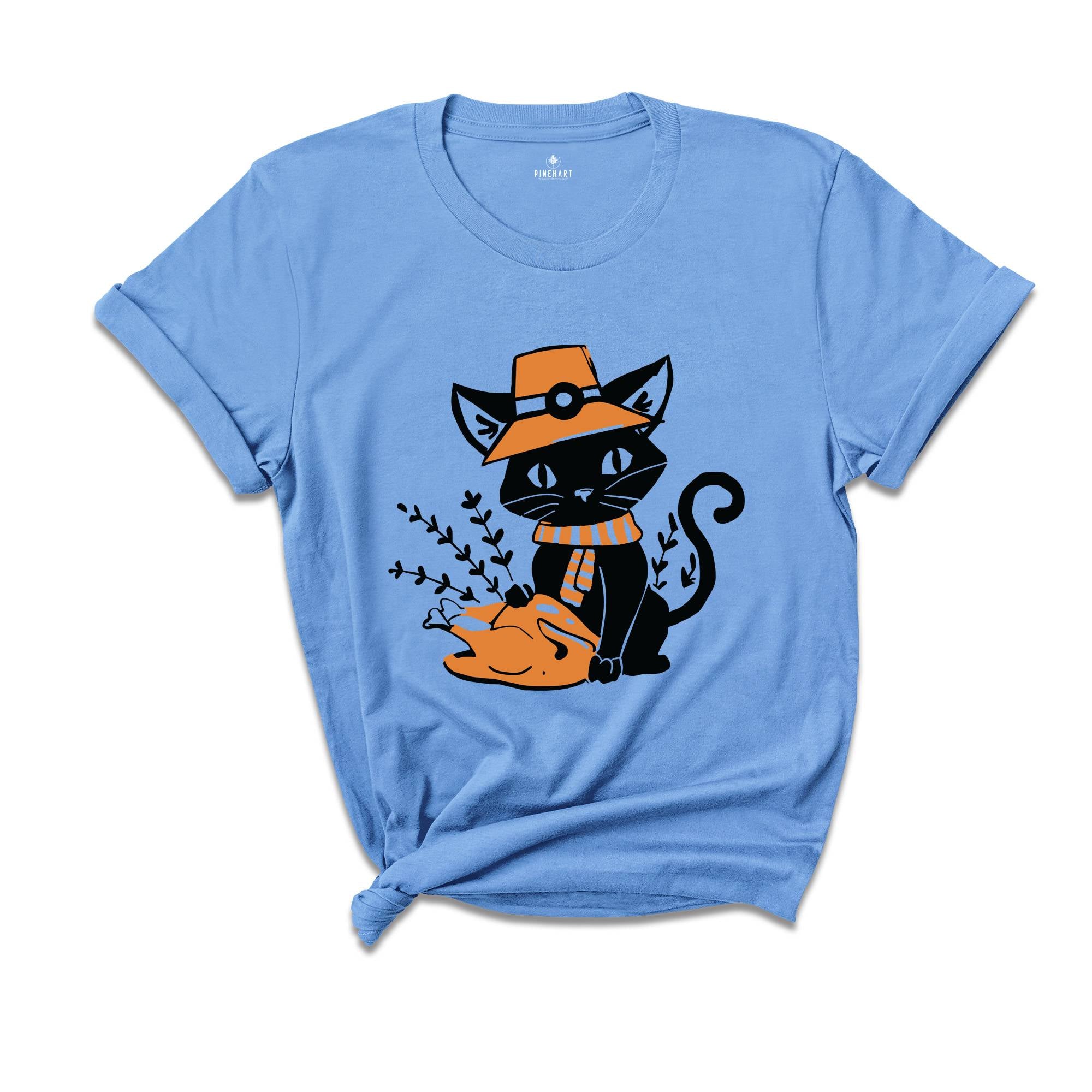 Cute Thanksgiving Cat Shirt, Black Cat Shirt, Funny Thanksgiving Tee, Turkey Day Shirt, Fall Shirt, Dinner Day Shirt