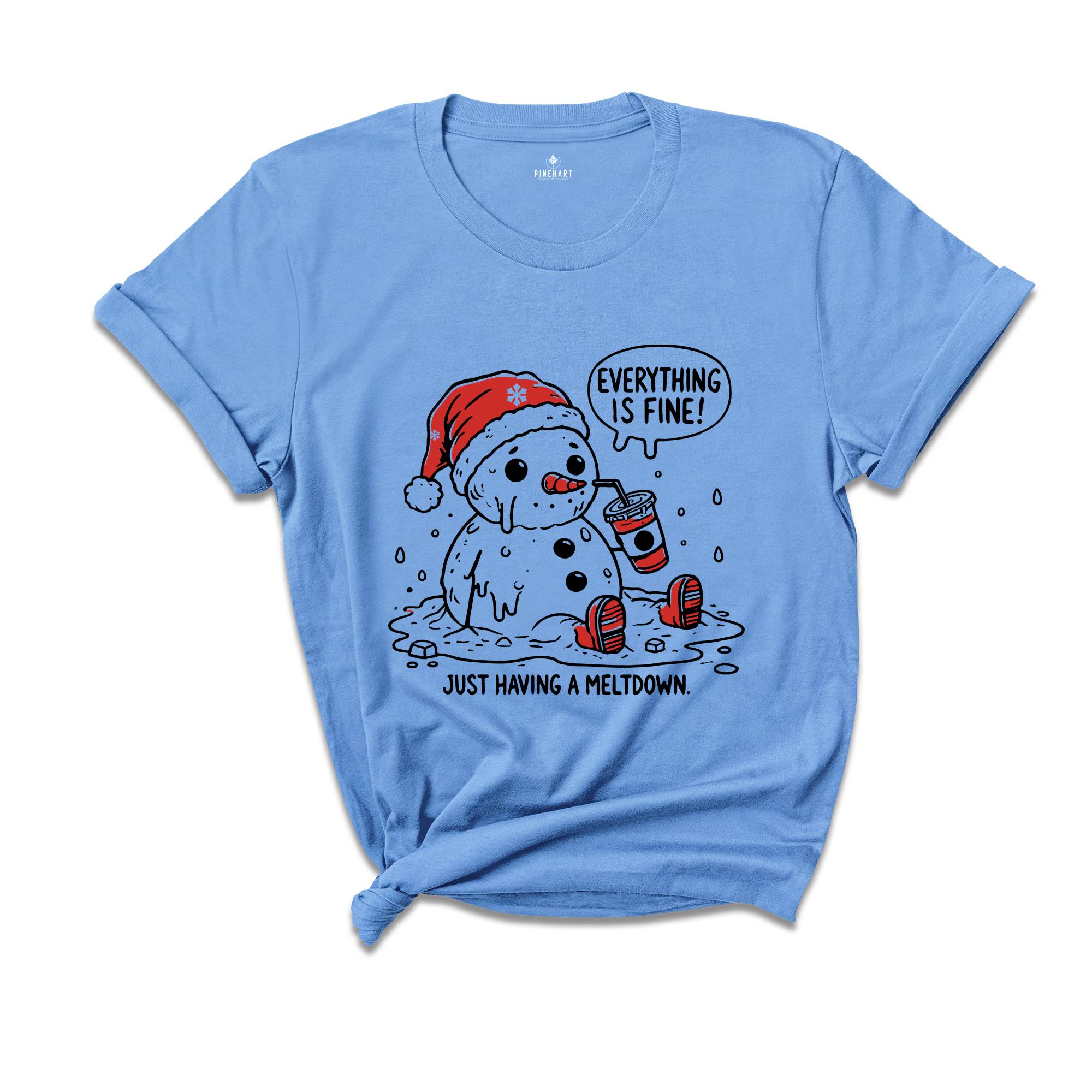 Funny Snowman I'm Having a Meltdown Christmas T-Shirt, Winter Holiday Gift, Christmas Humor Shirt, Humorous Xmas Tee