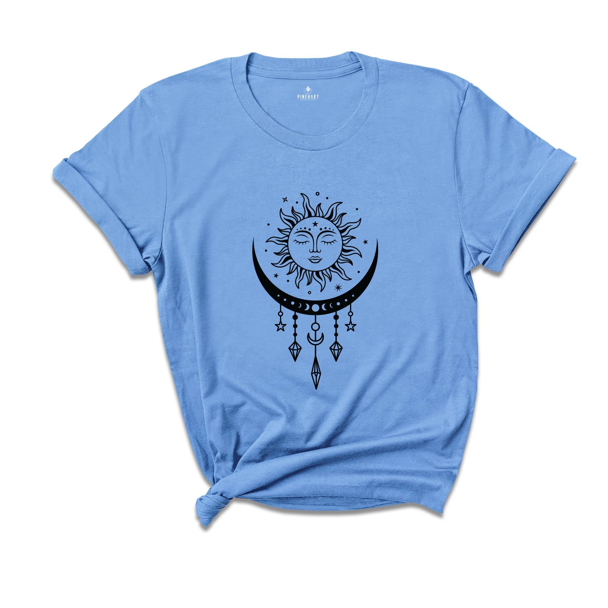 Mystic Sun And Moon Shirt, Moon Phase Shirt, Celestial Shirt, Boho Moon Shirt, Spiritual Shirt, Vintage Moon Shirt, Mystical Sun Shirt