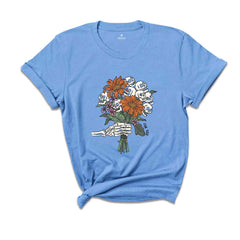 Skeleton Flower Shirt, Skeleton Hand Flower T-Shirt, Halloween Flower Bouquet Tee, Skull Bouquet Shirt, Floral Halloween Shirt