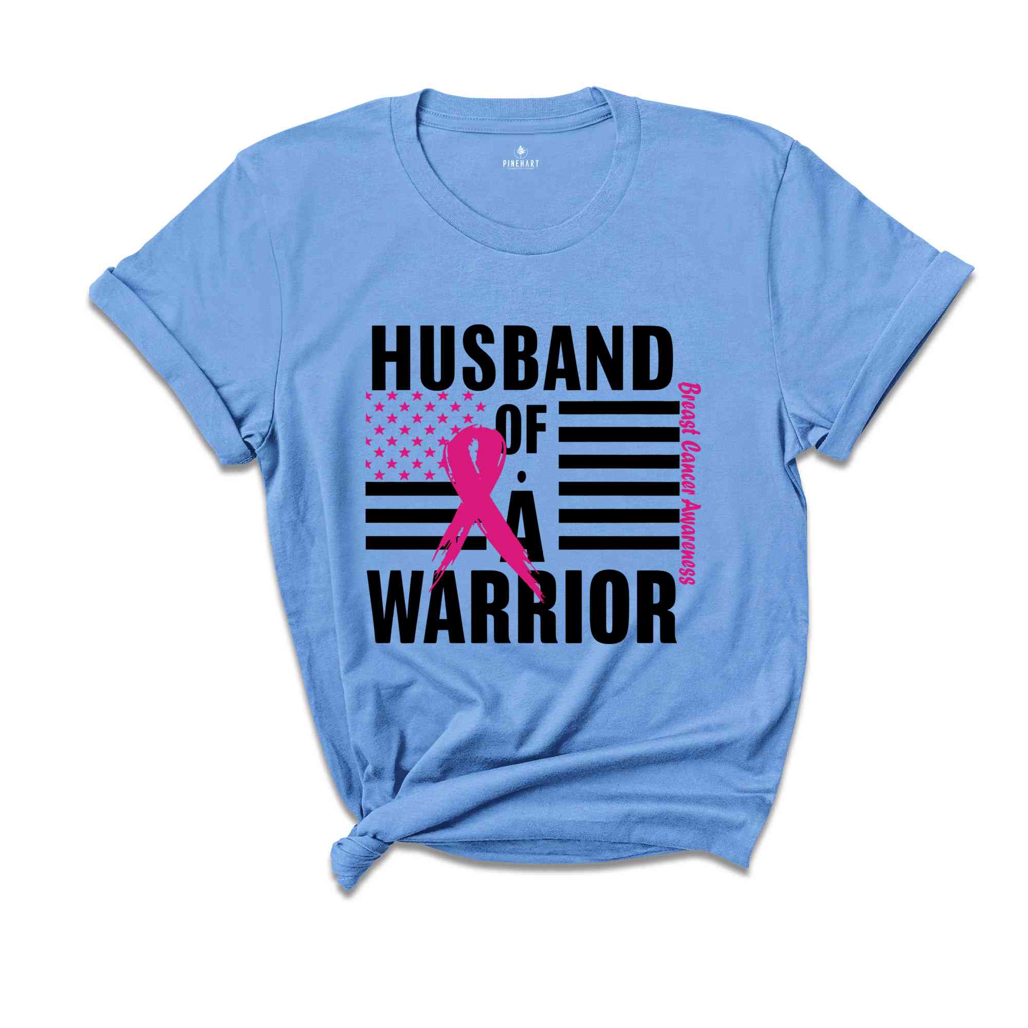 Breast Cancer Awareness Vneck TShirt, USA Flag Graphic Tees, Cancer Support Gift, Fighter Clothing, Gift for Her, Husband Of A Warrior Shirt