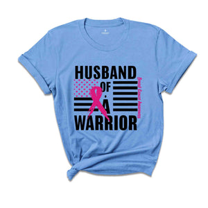 Breast Cancer Awareness Vneck TShirt, USA Flag Graphic Tees, Cancer Support Gift, Fighter Clothing, Gift for Her, Husband Of A Warrior Shirt