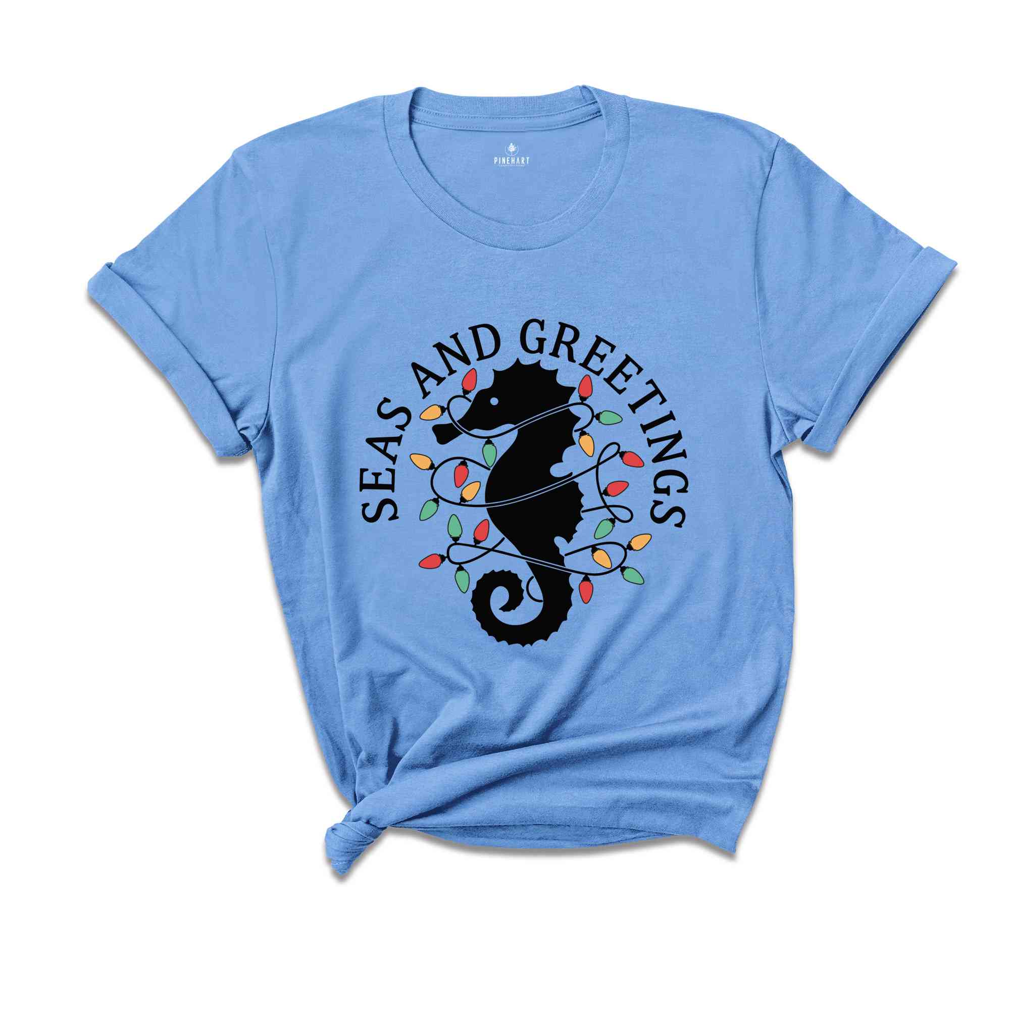 Seas and Greetings Shirt, Beach Christmas Shirt, Seahorse T-Shirt, Christmas Mermaid Shirt, Holiday Apparel, Ocean Shirt