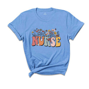 Floral Nurse Shirt, Wildflowers Nurse T-Shirt, Retro Nurse For Work Rn Tee, Registered Nurse Gift, Nurse Appreciation T-Shirt