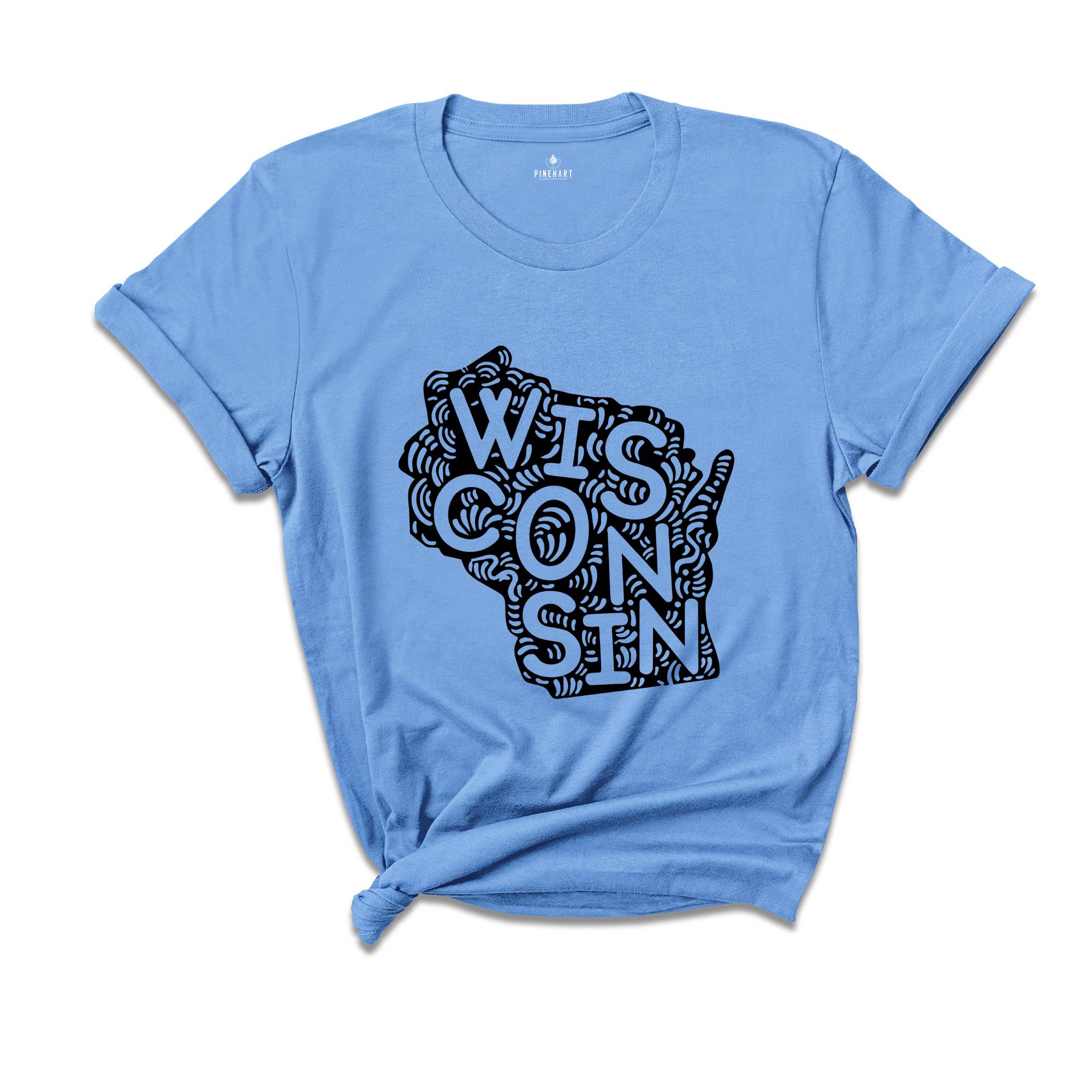 Wisconsin State Shirt, Wisconsin State Map Shirt, Wisconsin Travel Gifts, Wisconsin Clothing, Wisconsin Apparel