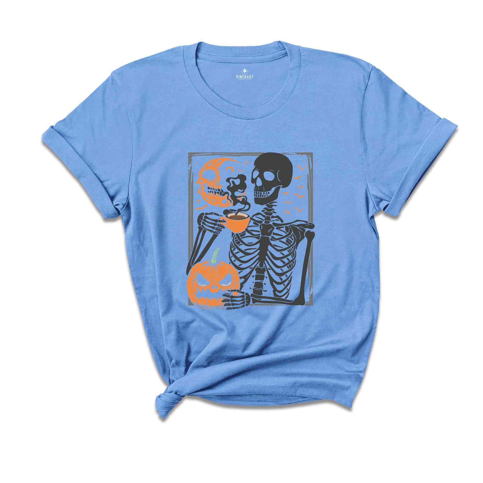 Skeleton Pumpkin T-Shirt, Coffee Lover Skeleton Shirt, Fall Coffee Shirt, Retro Halloween Shirt, Halloween Gifts For Coffee Lovers