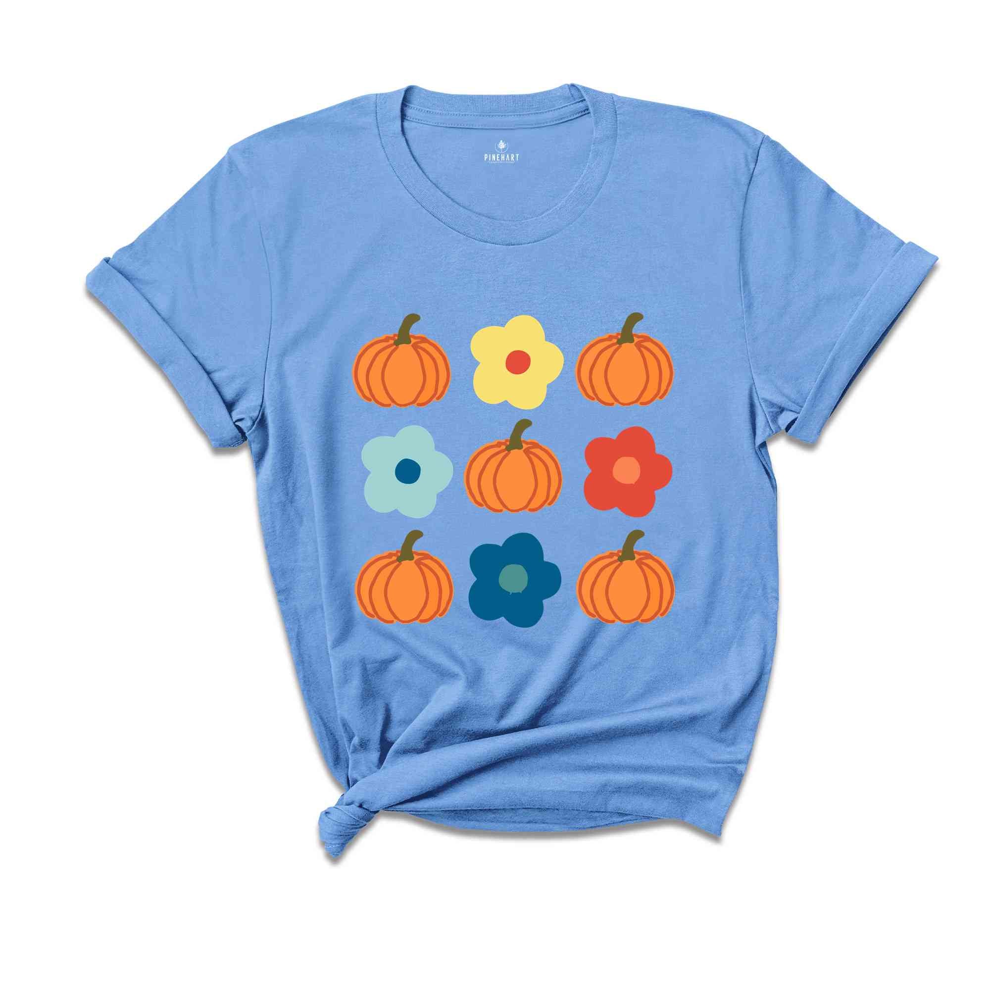 Vintage Floral And Pumpkin Shirt, Retro Halloween Shirt, Custom Shirt, Floral Pumpkin T-Shirt, Cute Fall Shirt