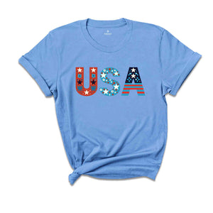 USA Floral Shirt, Retro USA Shirt, 4th of July Shirt, American Flag Tee, USA Shirt, Red White And Blue Shirt