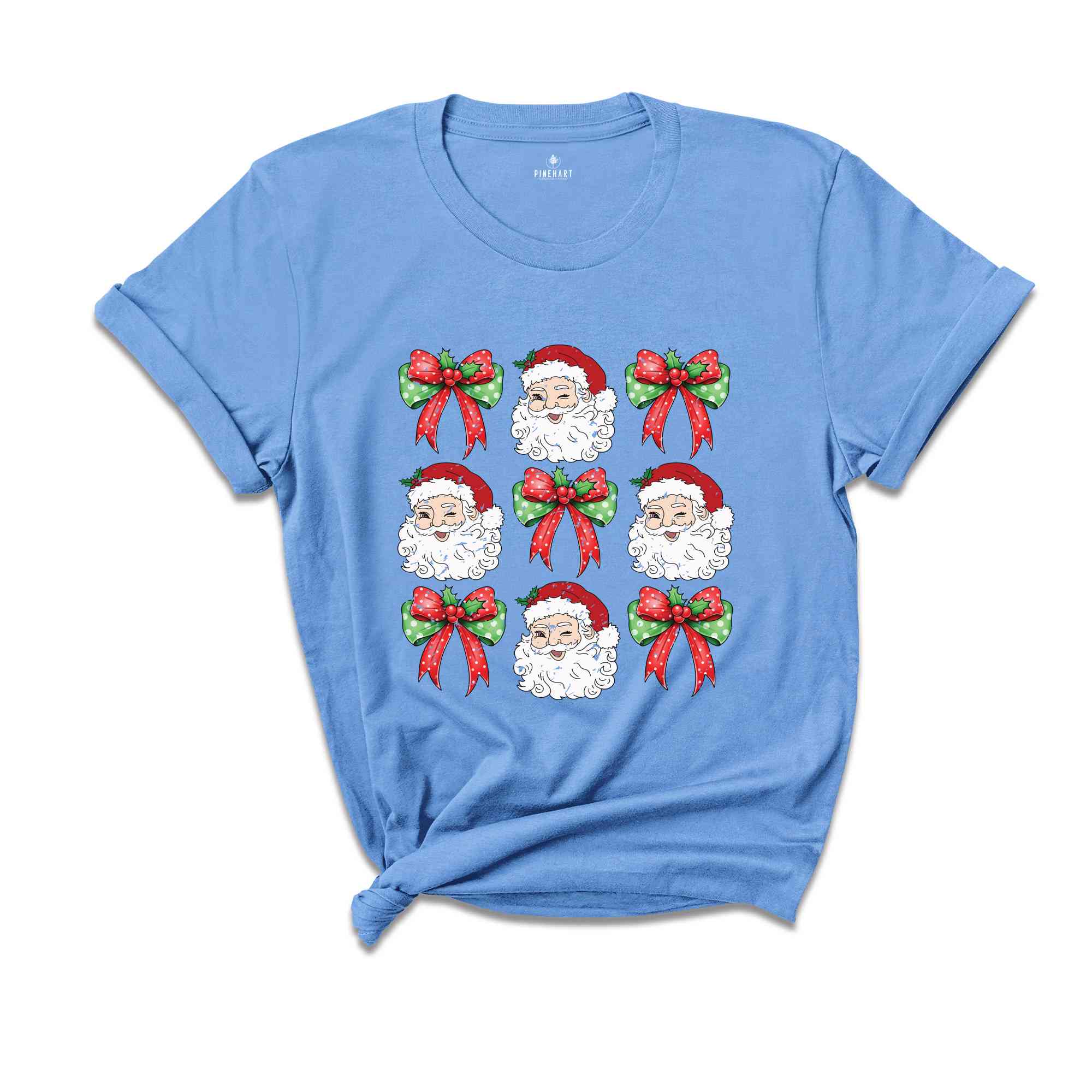 Coquette Christmas Bow Shirt, Santa Face Shirt, Candy Cane Shirt, Cute Christmas Shirt, Christmas Gift, Santa Shirt, Xmas Shirt