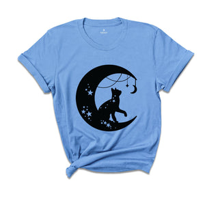 Floral Black Cat Moon T-Shirt, Witchy Black Cat Shirt, Mystical Cat Tee, Moon Phase Tee, Moon With Magic Tee, Black Cat Shirt