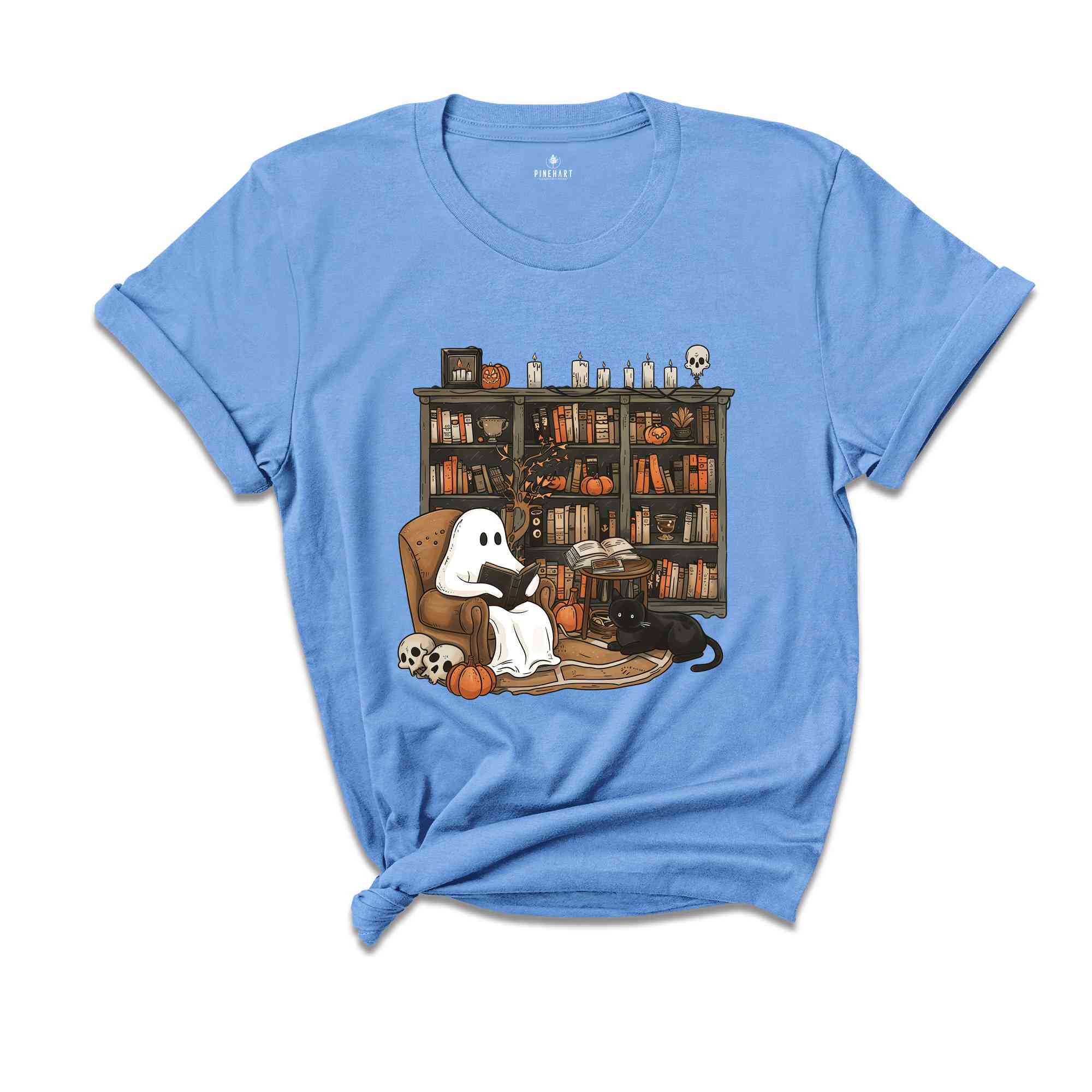 Halloween Library Shirt, Ghost Reading Book Shirt, Halloween Bookshelf Tee, Ghostly Bookish Shirt, Cute Ghost Book Gifts, Book Lover Hallowe