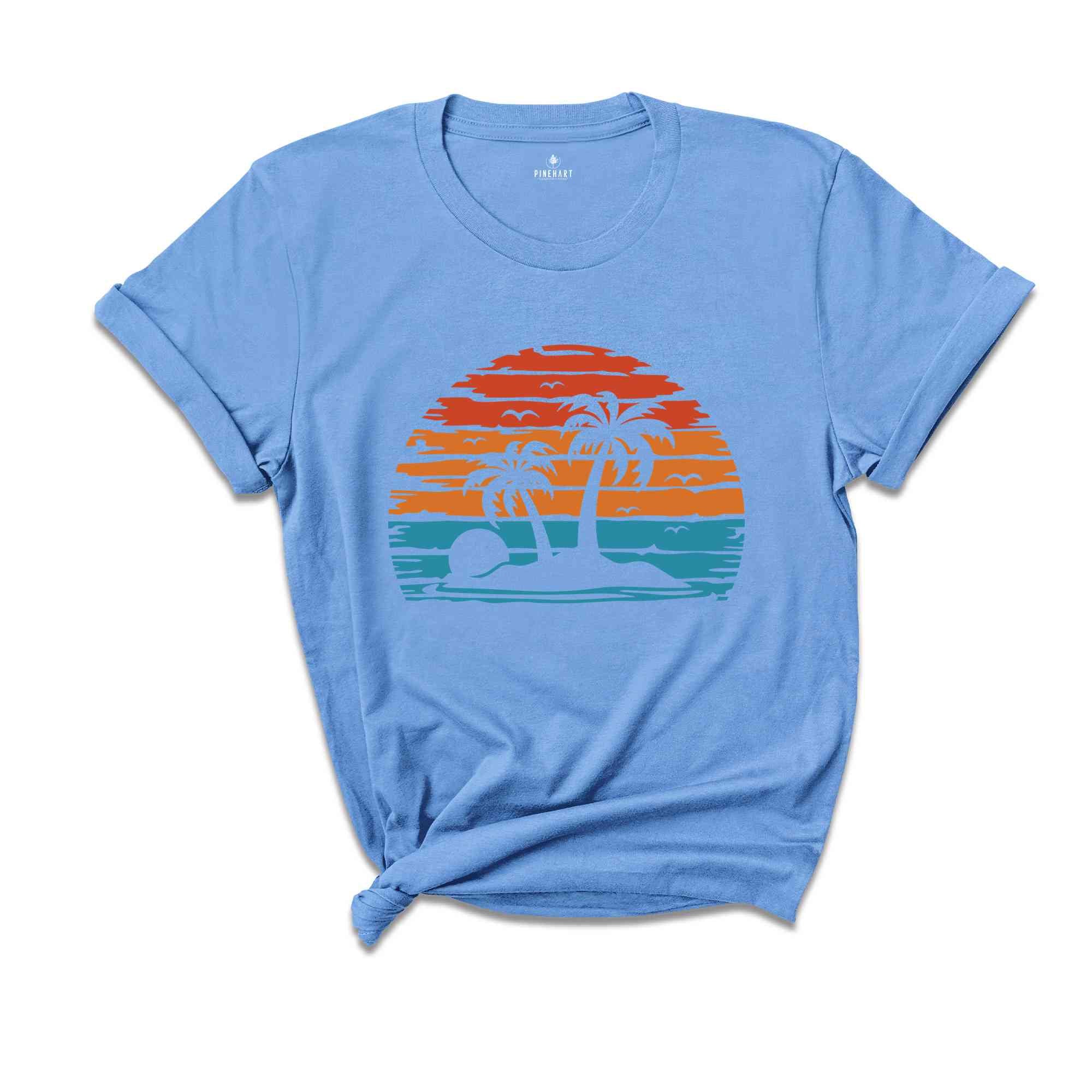 Retro Sunset Summer T-Shirt, Vintage Palm Tree Shirt, Vibrant Summer Shirt, Nature Shirt, Palm Beach Shirt