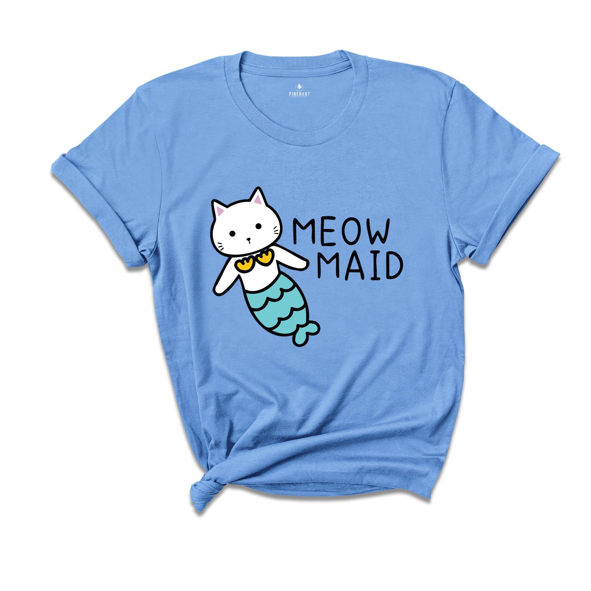 Meow Maid Cat Shirt, Cat Owner Gift, Funny Cat Shirt, Birthday Party Shirt, Lovely Cat Tee, Mermaid Theme T-shirt