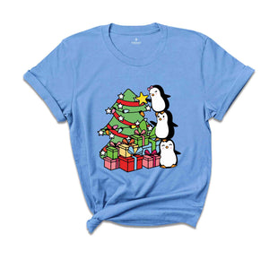 Christmas Tree Penguin Shirt, Cute Christmas Tee, Christmas Gift, Penguin In Santa Hat, Cute Penguin T-Shirt, Christmas Tree Tee