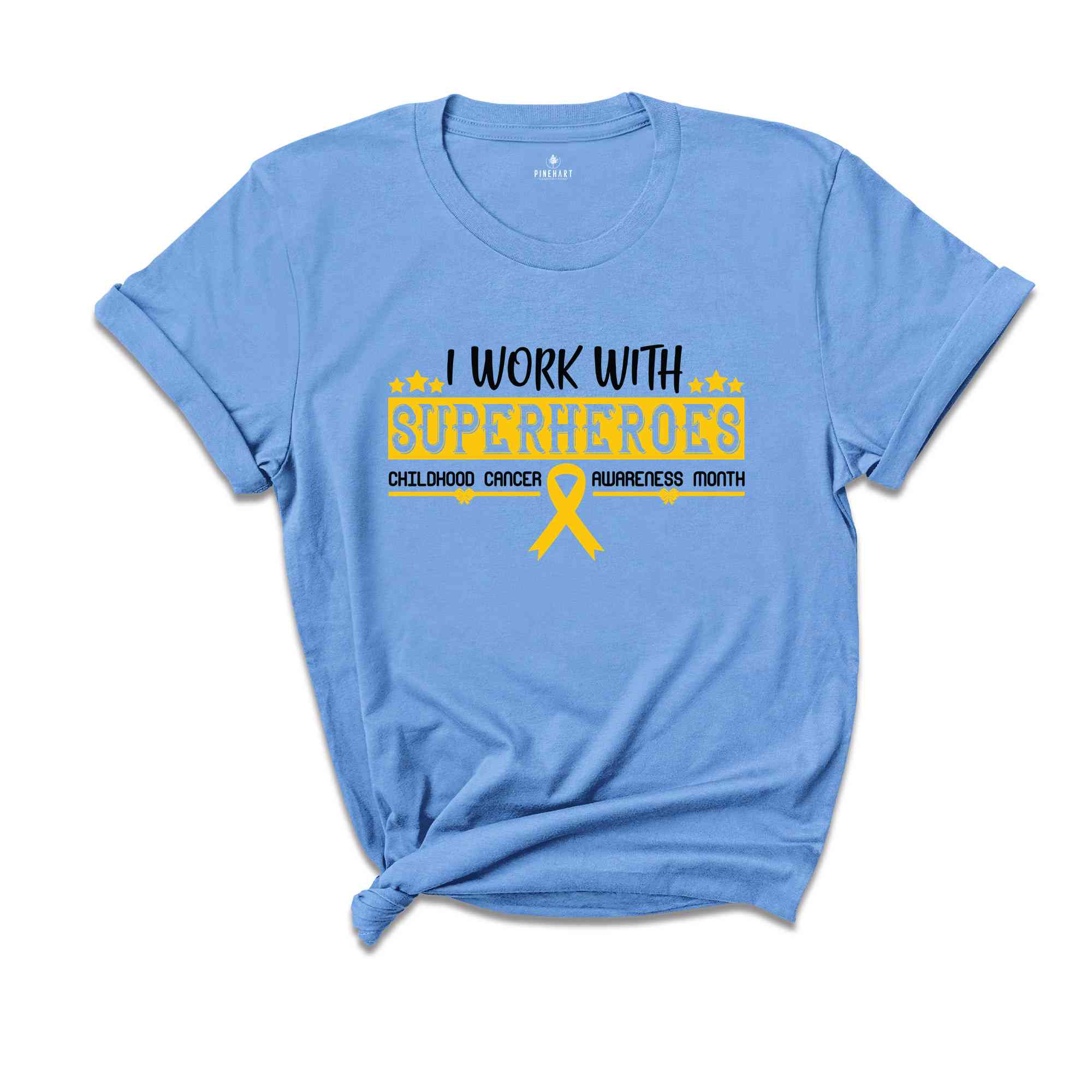 I Work With Superheroes T-Shirt, Childhood Cancer Awareness Month Shirt, Child Cancer Shirt, Gold Ribbon Tee