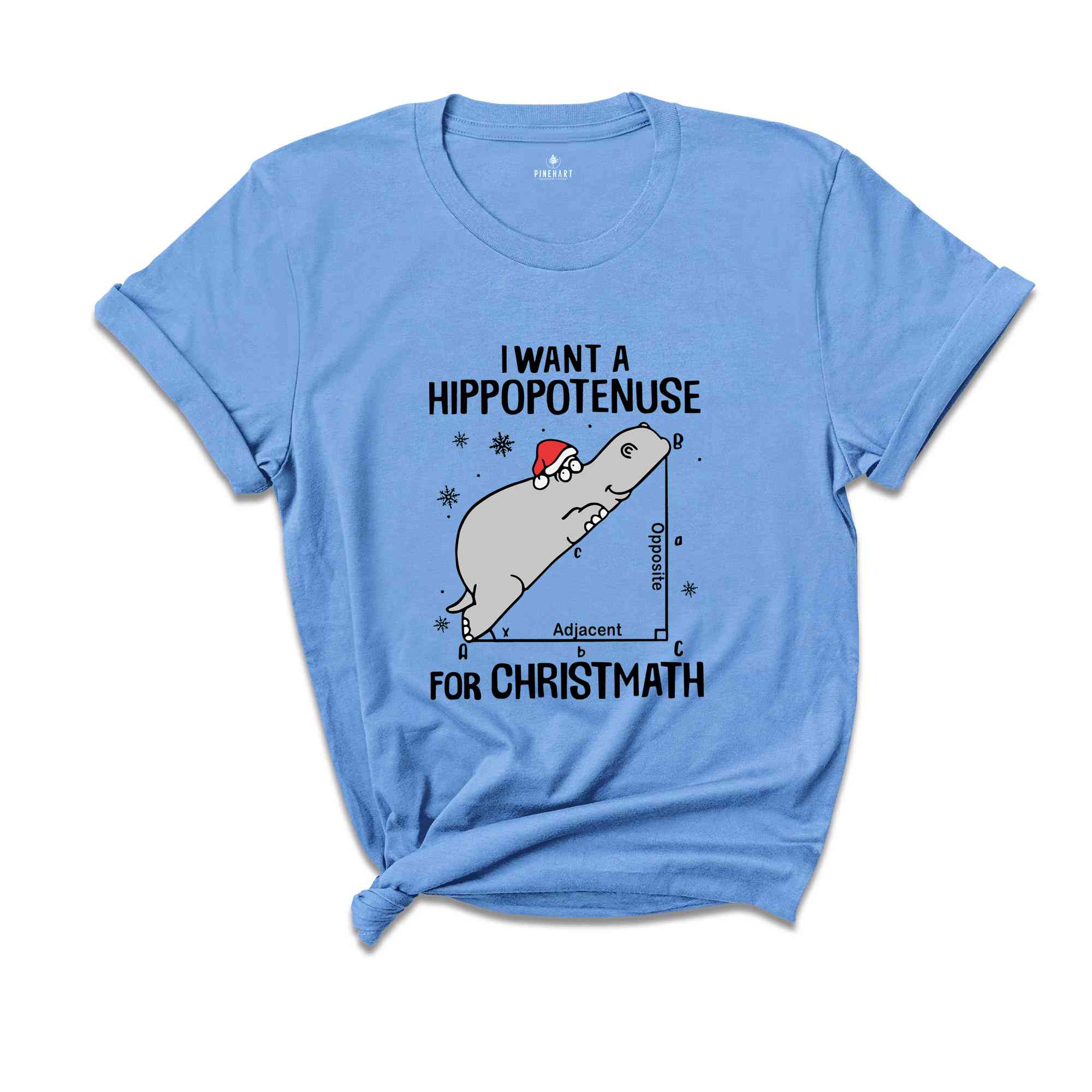 I Want a Hippopotenuse for Christmath Shirt, Hippo Santa Hat T-Shirt, Math Teacher Christmas Gift, Hippo Christmas Shirt