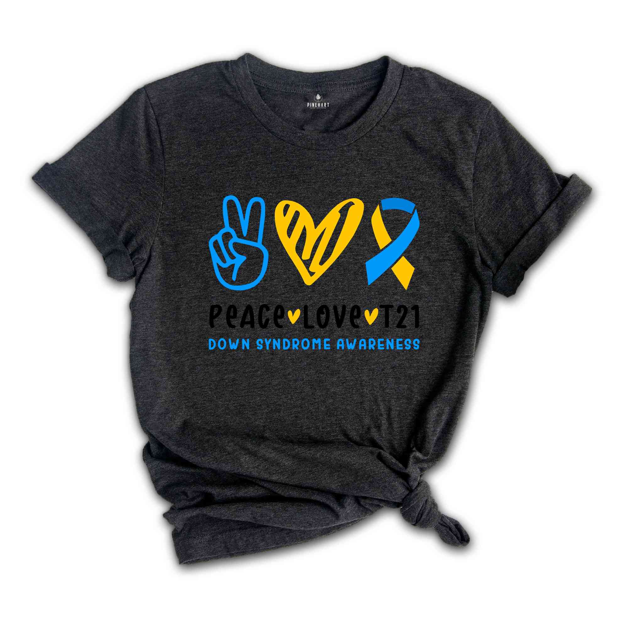 Peace Love T21 Down Syndrome Awareness Shirt, Support Shirt, Blue Yellow Ribbon, Extra Chromosome Shirt, Down Syndrome Shirt