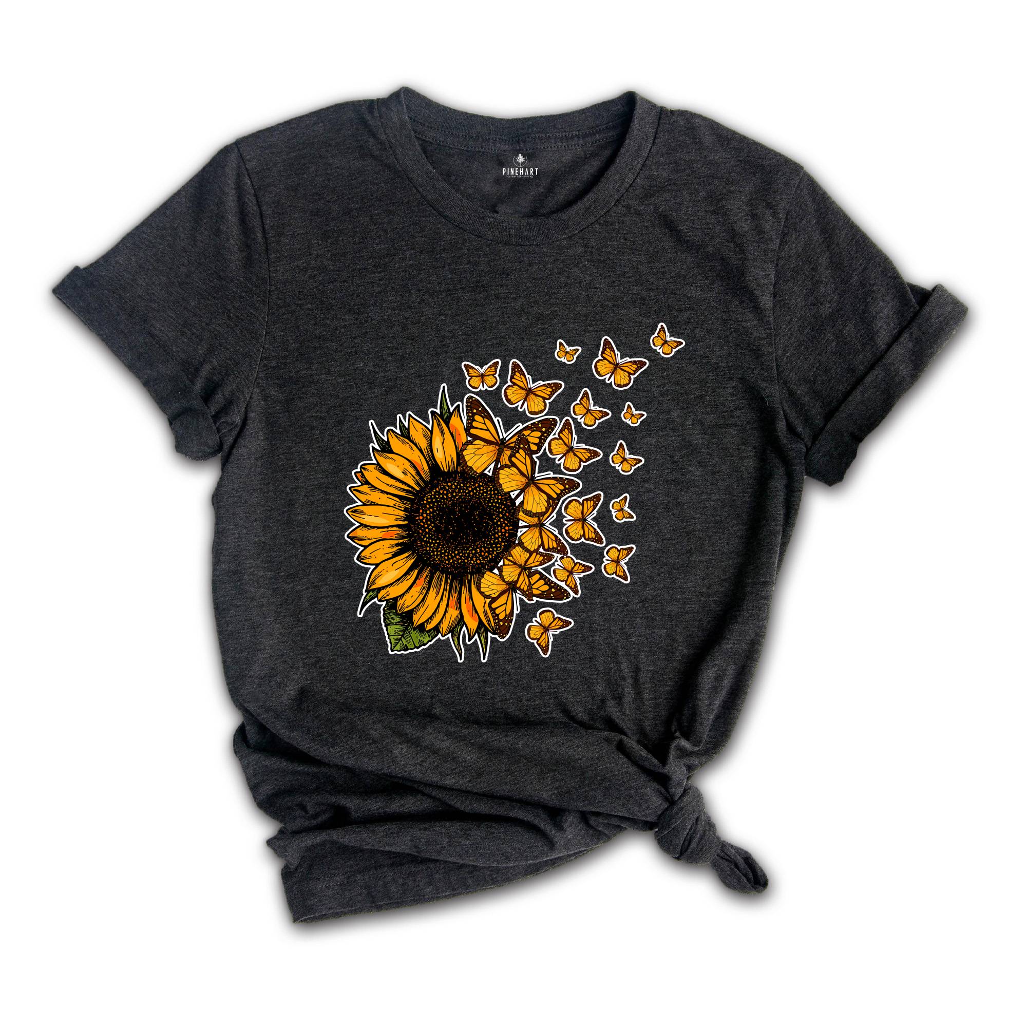 Sunflower Butterfly Shirt, Butterfly Tee, Sunflower Shirt, Floral Shirt, Love Butterfly Shirt, Sunflower Tshirt, Gardener Tee