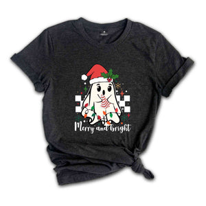 Cute Ghost Merry And Bright Shirt, Christmas Ghost Shirt, Christmas Lights Shirt, Christmas Gift, Boo Ghost Shirt, Happy Christmas Shirt