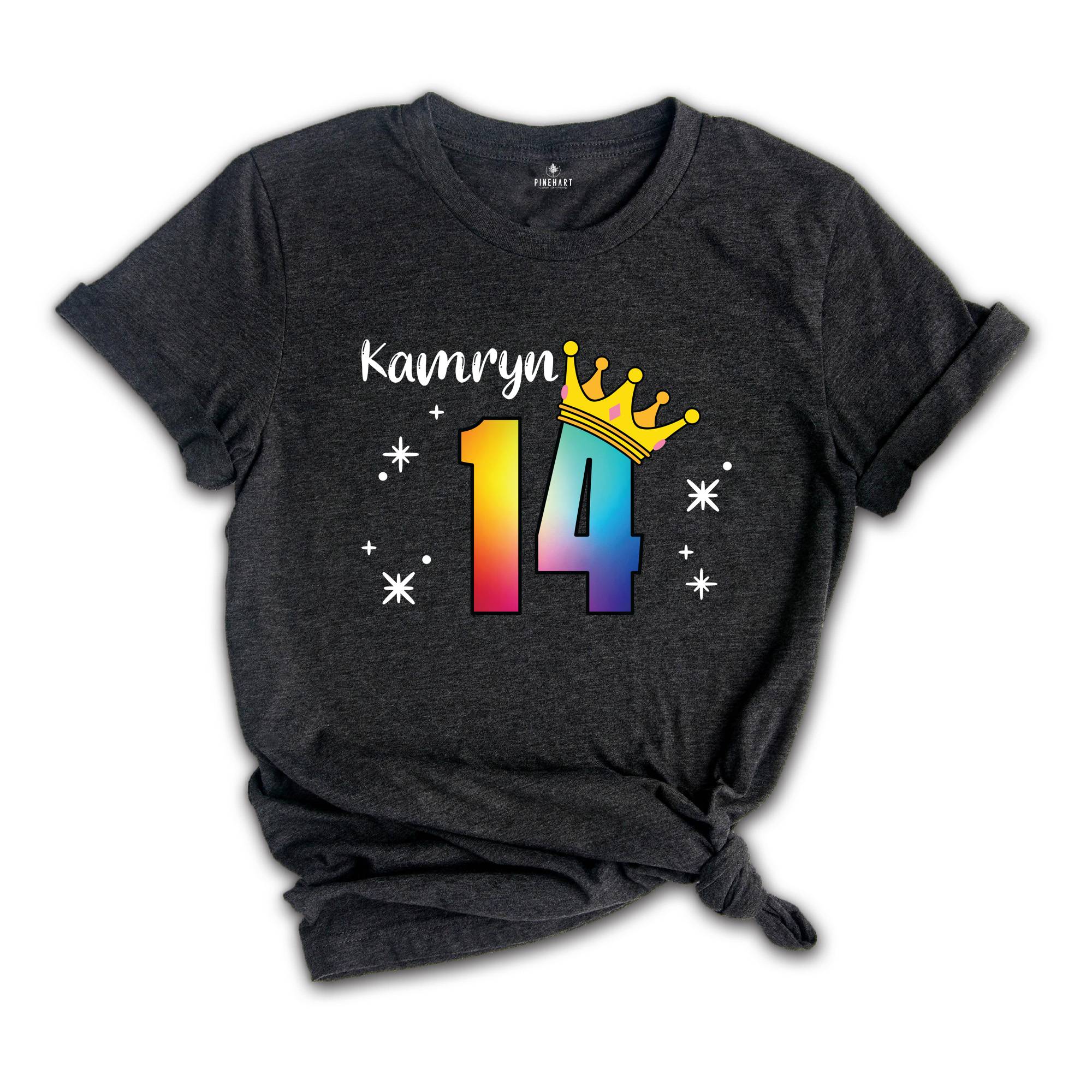 Personalized Names 14 Birthday Shirt, Crown 14th Birthday Shirt, Rainbow Birthday Shirt, Birthday Party Shirt, Toddler Birthday Shirt