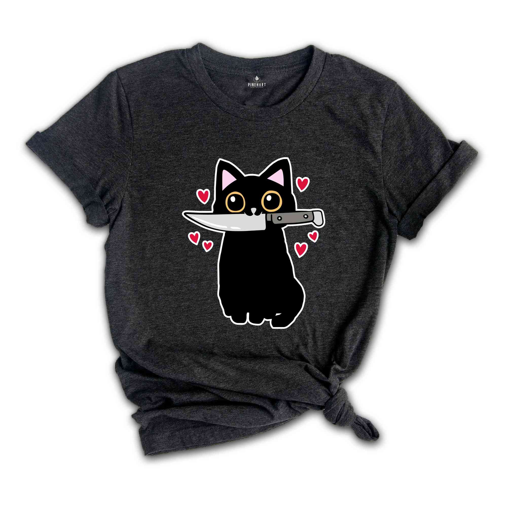 Black Cat With Knife Shirt, Funny Black Cat Shirt, Funny Cat Gift, Cat Lover Shirt, Murderous Cat Tee, Funny Black Tshirt