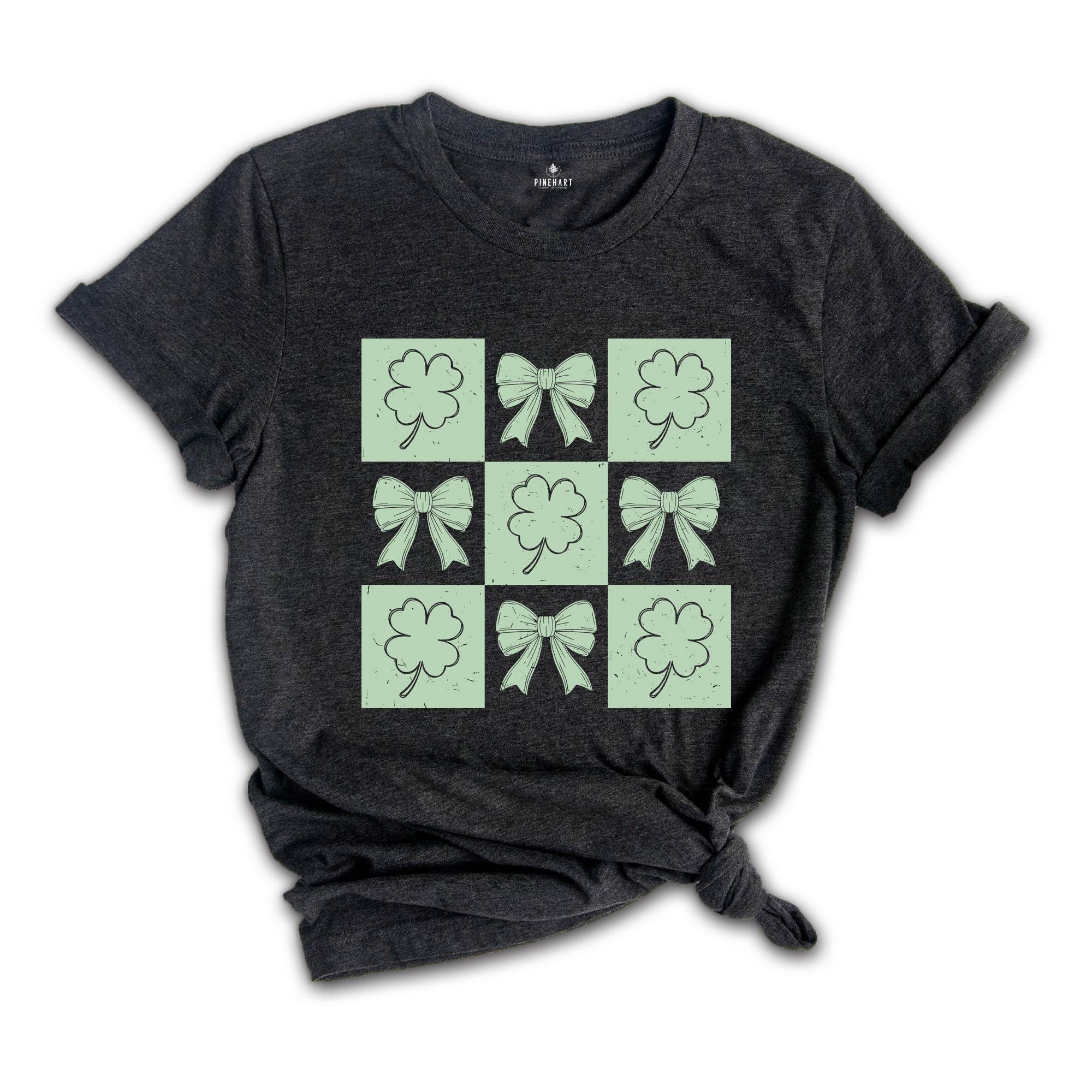 Retro Checkered St Patrick's Day Shirt, Coquette St Patty's Day Shirt, Lucky Shamrock Shirt, St Patricks Coquette Shirt, Lucky Charm Shirt