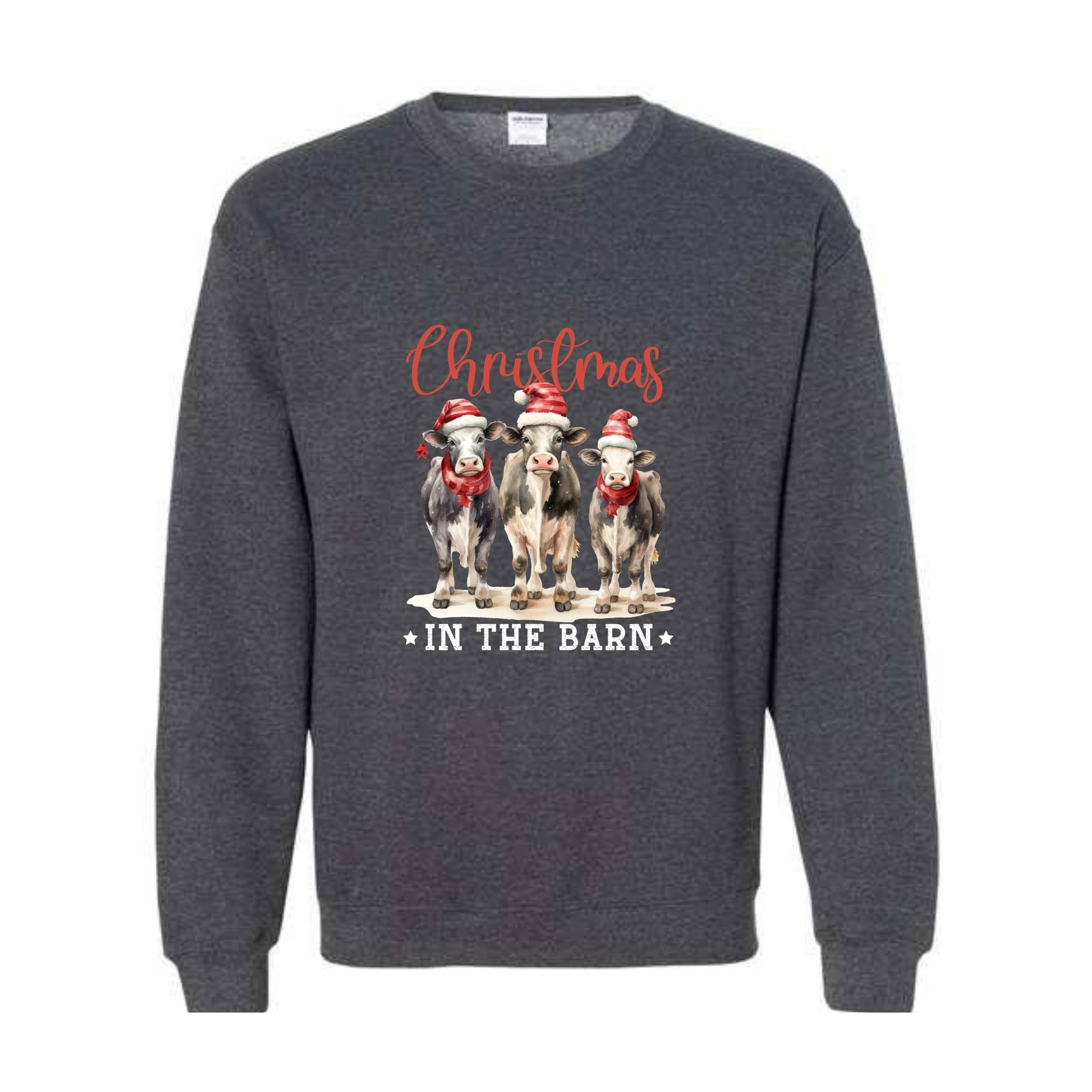 Christmas In The Barn Sweatshirt, Christmas Sweatshirt, Christmas Cow Sweatshirt, Christmas Gifts, Christmas Sweater