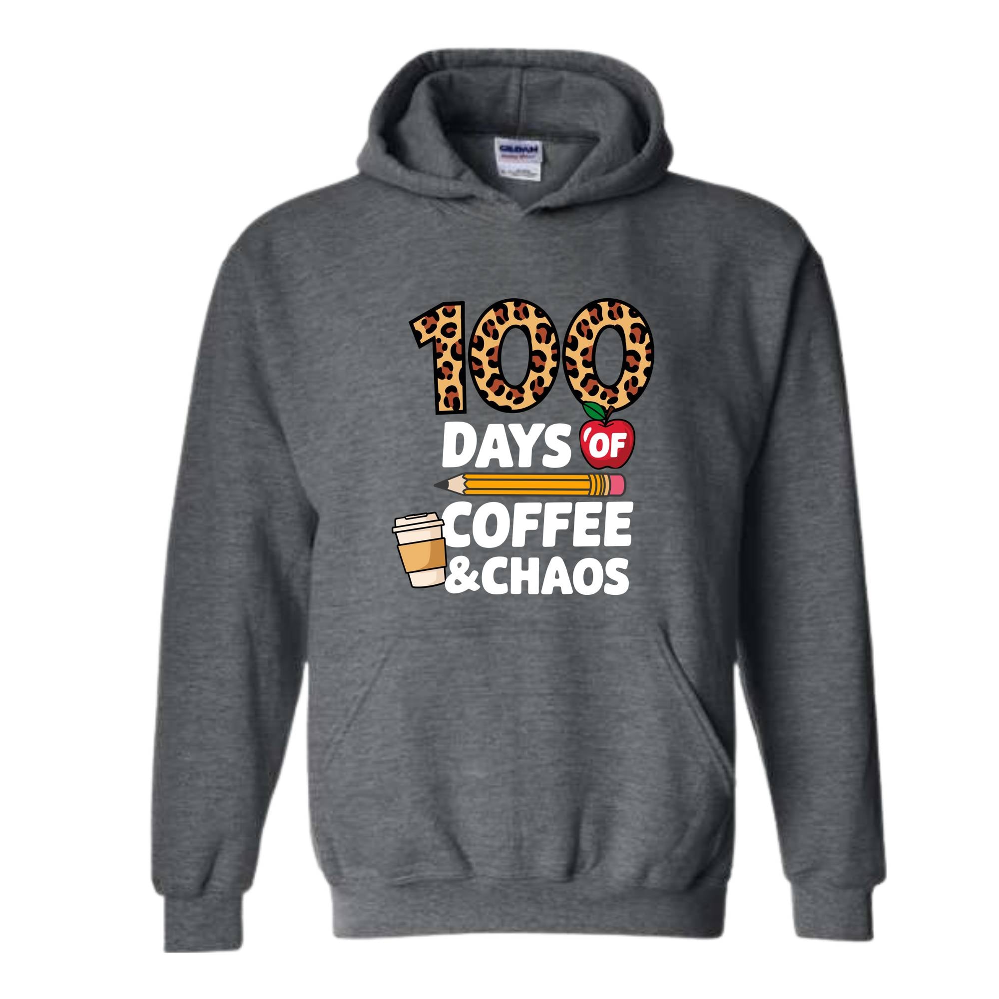 100 Days of Coffee and Chaos Hoodie, Funny Teacher Hoodie, Leopard 100th Day of School Celebration Hoodie, Teacher Life Hoodie