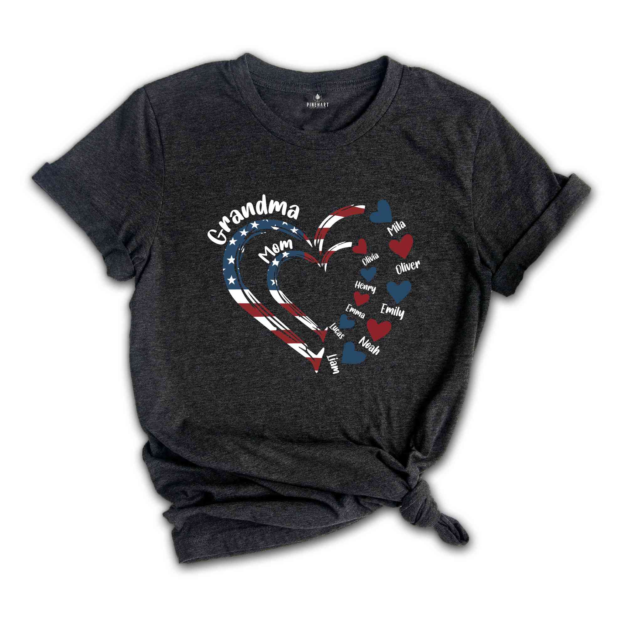 Custom Mom Grandma Heart T-Shirt, Custom 4th Of July Nana Shirt, Patriotic 4th of July Grandma Tee, 4th Of July Gifts