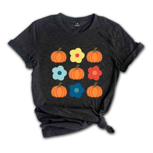 Vintage Floral And Pumpkin Shirt, Retro Halloween Shirt, Custom Shirt, Floral Pumpkin T-Shirt, Cute Fall Shirt