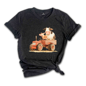 Farm Animals T-Shirt, Funny Farmer Shirt, Funny Animals In Tractor Tee, Cow Shirt, Chicken Shirt, Farmer Birthday Gifts