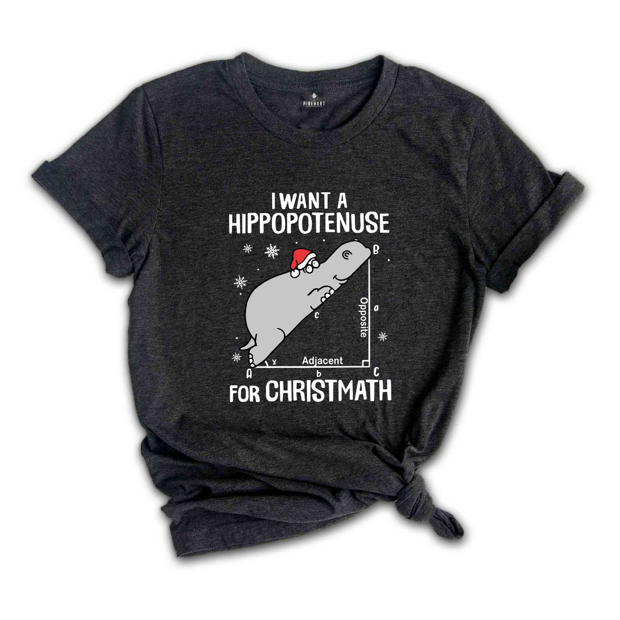 I Want a Hippopotenuse for Christmath Shirt, Hippo Santa Hat T-Shirt, Math Teacher Christmas Gift, Hippo Christmas Shirt