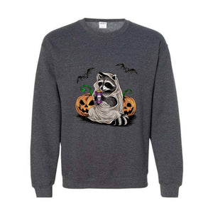 Halloween Sweatshirt, Cute Raccoon Ghost T-Shirt, Retro Halloween Shirts, Spooky Season Gift, Raccoon Halloween Shirt, Pumpkin Fall Shirt