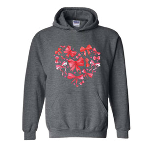 Coquette Valentine Heart Hoodie, Valentine Hoodie, Valentines Day Gift, Valentine Bow Sweatshirt, Pink Valentine Sweater