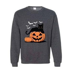 Pumpkin Sweatshirt, Black Cat Halloween Sweatshirt, Retro Halloween Hoodie, Halloween Sweatshirt, Vintage Black Cat Sweatshirt