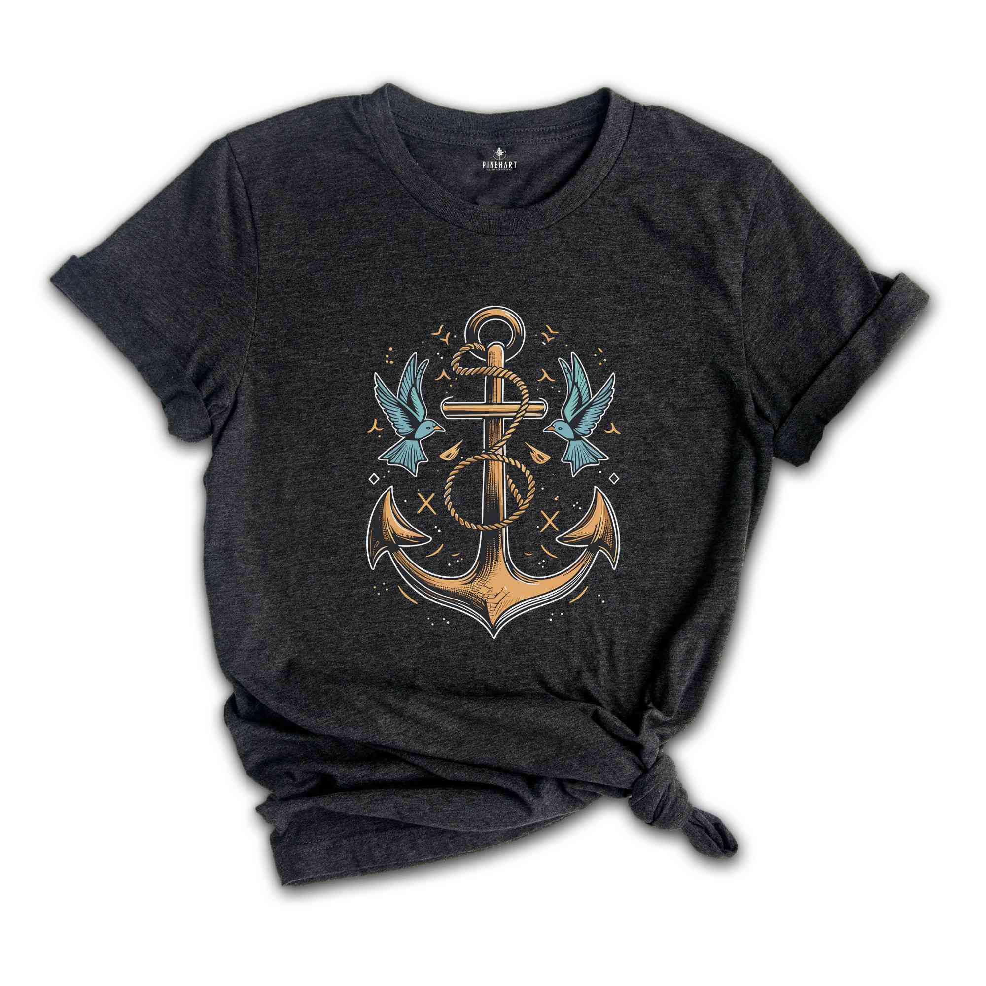 Anchor Birds Shirt, Gift for Sailor, Nautical Shirt, Captain Shirt, Summer T-Shirt, Sailor Shirt, Beach Shirt, Marina Shirt