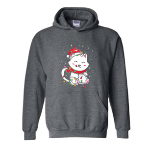 Christmas Lights Cat Sweatshirt, Christmas Cat Mom, Cat Lover Sweatshirt, Meowy Christmas Sweater, Santa Cat Hoodie