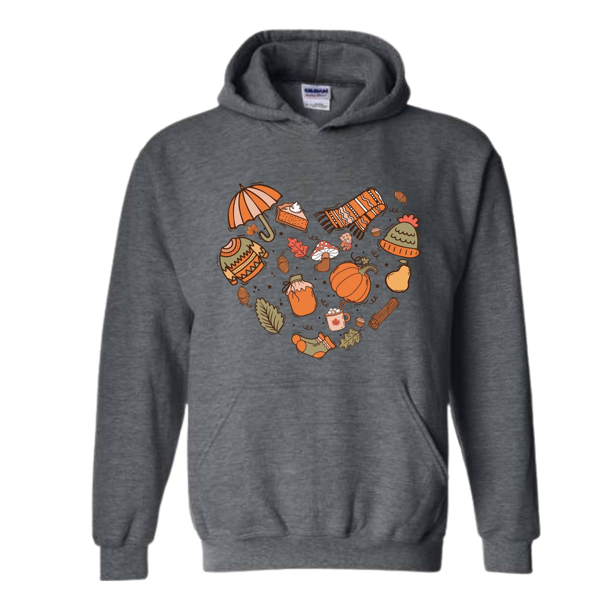 Fall Autumn Doodle Heart Sweatshirt, Pumpkin Heart Sweatshirt, Fall Lover Gift, Cute Pumpkin Sweater, Thanksgiving Sweatshirt