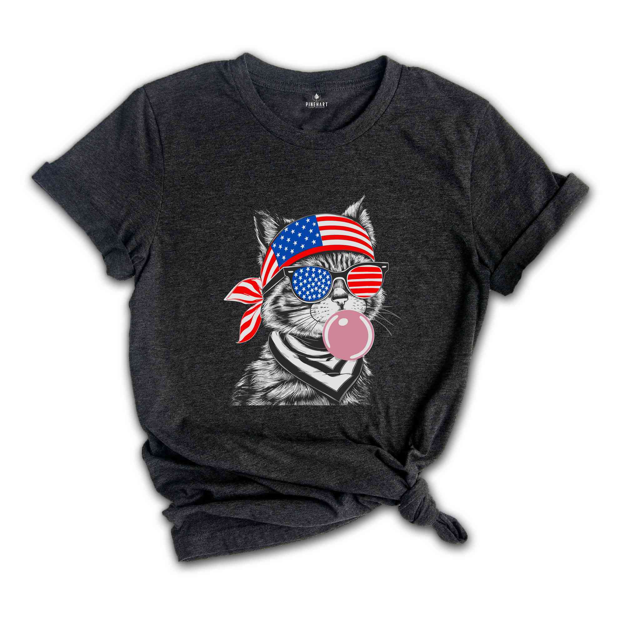 4th of July cat Shirt, Patriotic cat Shirt, Bubble Gum Cat Shirt, 4th of July Gift, Cat blowing Bubble Gum Shirt, Bubblegum Cat Tee