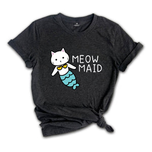 Meow Maid Cat Shirt, Cat Owner Gift, Funny Cat Shirt, Birthday Party Shirt, Lovely Cat Tee, Mermaid Theme T-shirt