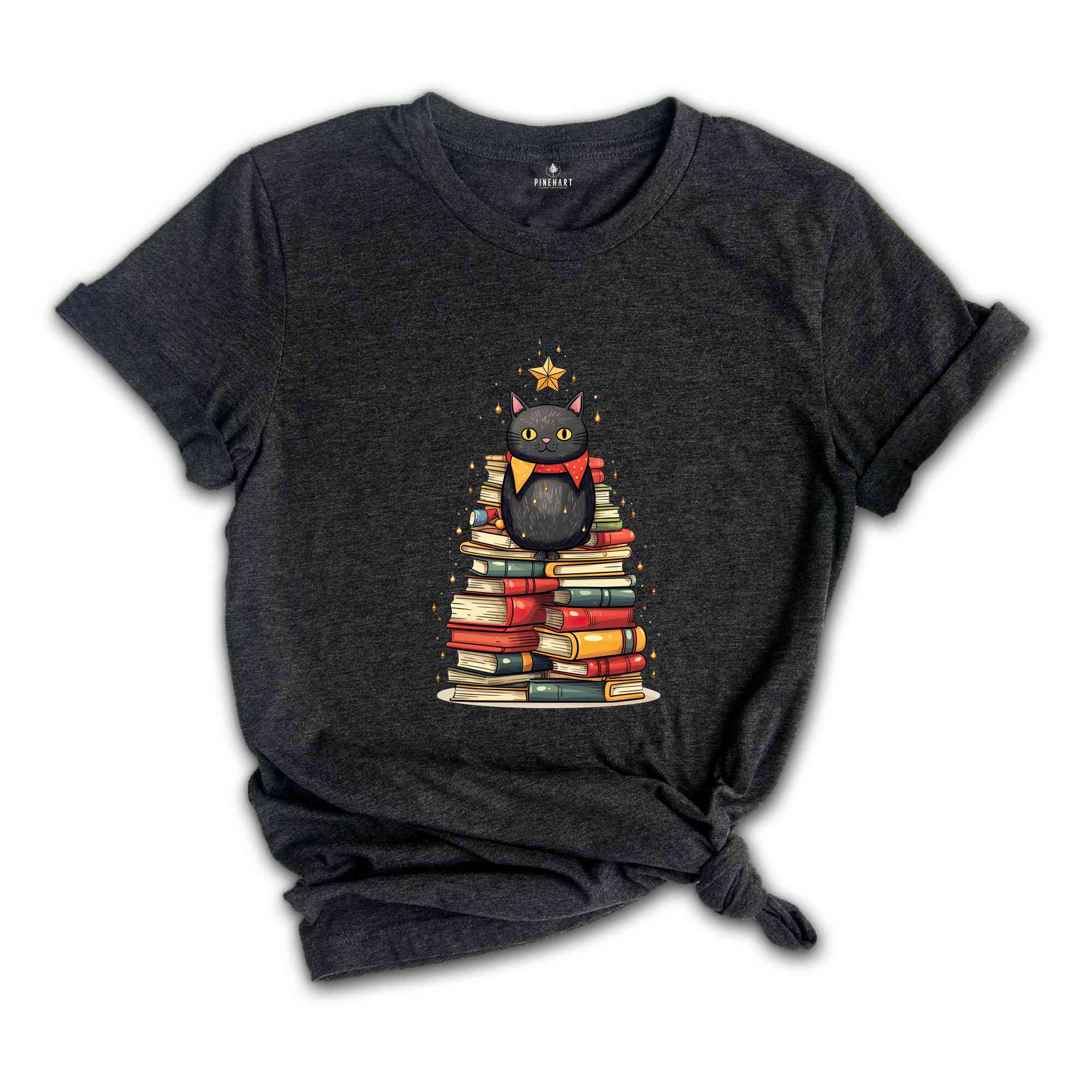 Christmas Cat Shirt, Book Tree Shirt, Cat Lover Shirt, Bookworm Shirt, Librarian Shirt, Christmas Gift, Christmas Party Shirt, Christmas Tee