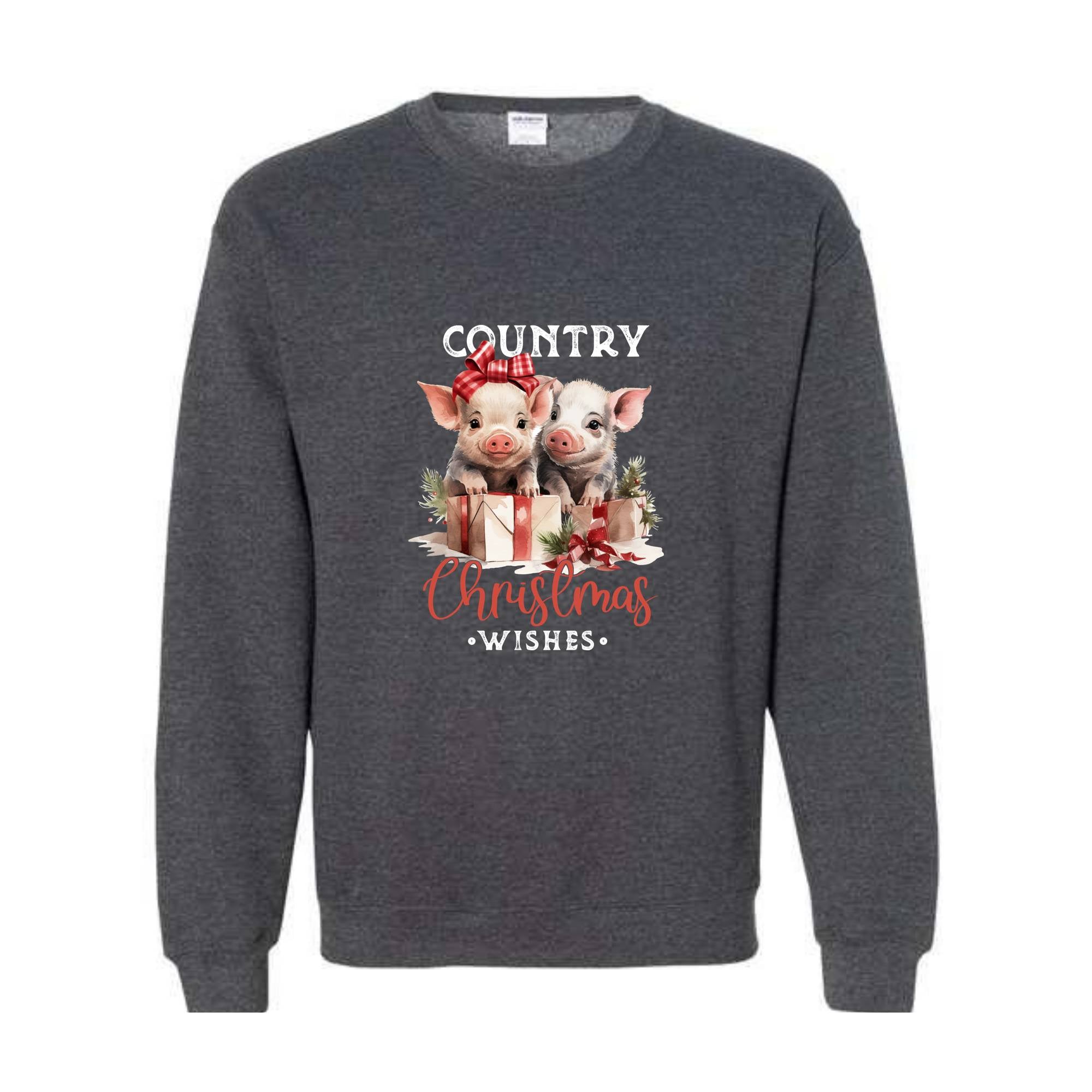 Country Christmas Wishes Sweatshirt, Christmas Sweatshirt, Christmas Gifts, Christmas Pig Sweater, Pig Sweatshirt