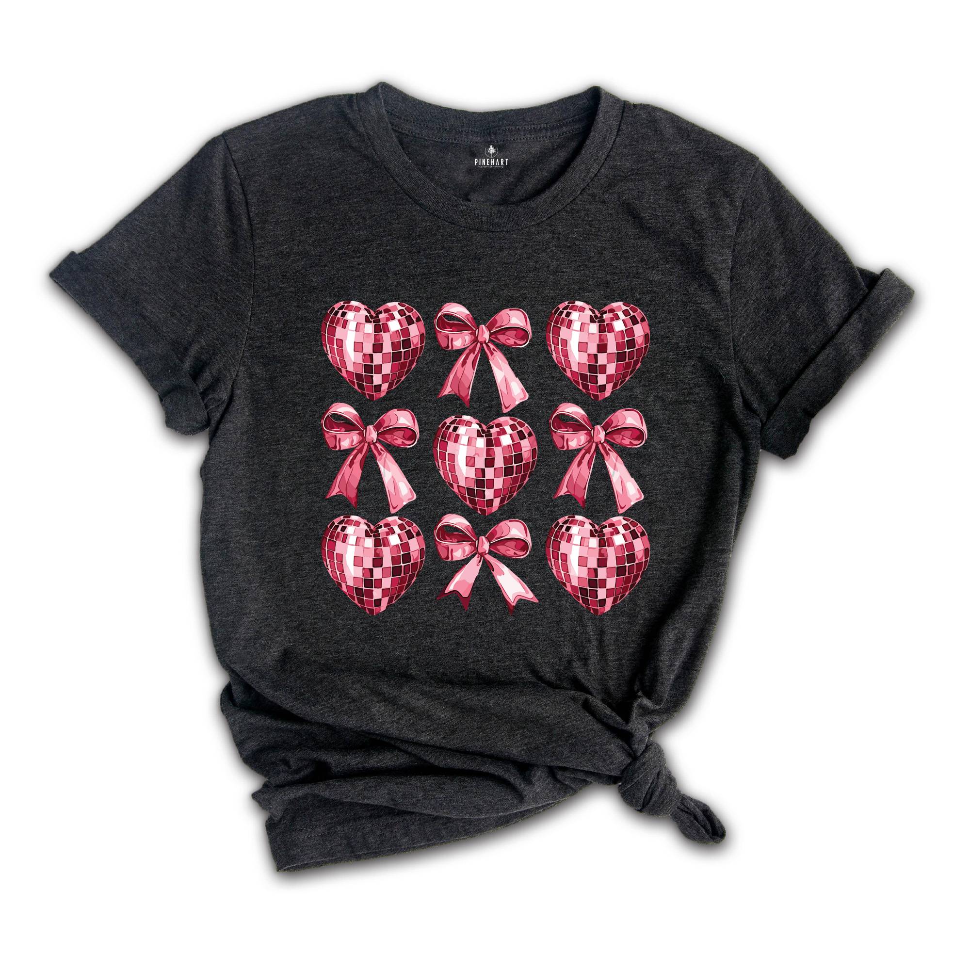 Disco Hearts and Bows Shirt, Bow Ties Valentine Shirt, Valentine Day Hoodie, Valentine's Day Shirt, Pink Bow and Hearts Shirt