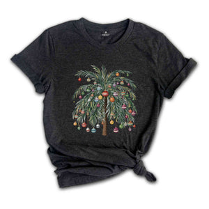 Tropical Christmas Tree Raglan, Palm Tree Holiday Tshirt, Cute Beach Christmas Raglan Shirt, Christmas Palm Tree Shirt